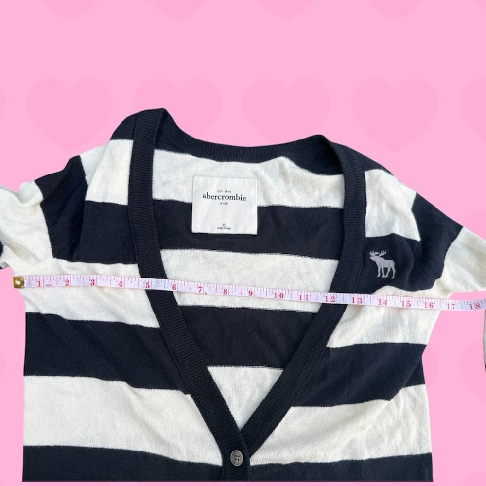 Abercrombie Kids Navy & White Striped Bow Cardigan Girls XL Y2K Vintage - Picture 8 of 8